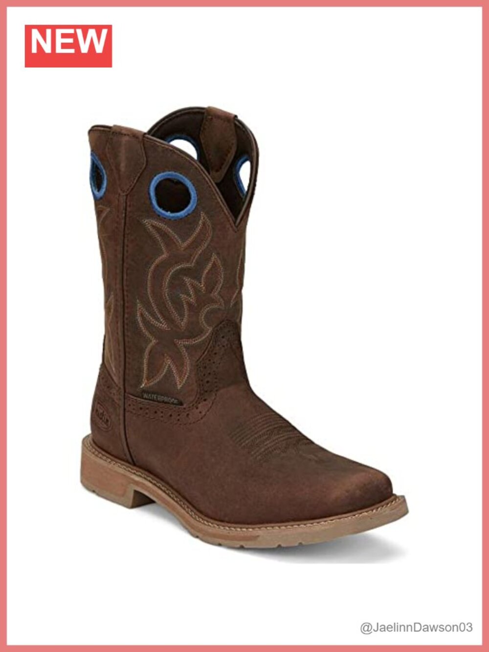 Mens Full Grain Leather Work Boot Soft Square Toe Slip Resistant Waterproof